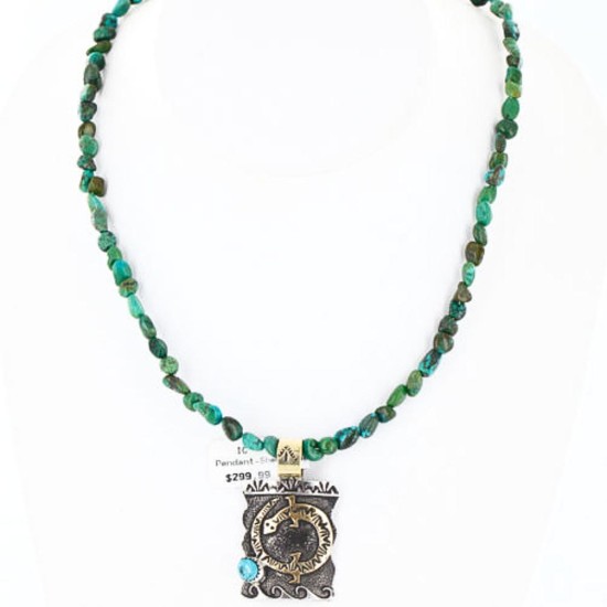 12kt Gold Filled and .925 Sterling Silver Handmade Gecko Certified Authentic Navajo Turquoise Native American Necklace 390759917896