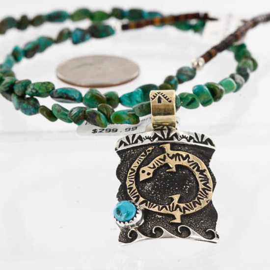 12kt Gold Filled and .925 Sterling Silver Handmade Gecko Certified Authentic Navajo Turquoise Native American Necklace 390759917896