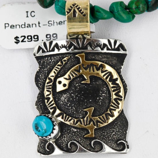 12kt Gold Filled and .925 Sterling Silver Handmade Gecko Certified Authentic Navajo Turquoise Native American Necklace 390759917896