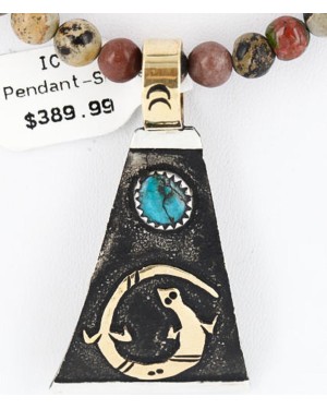 12kt Gold Filled and .925 Sterling Silver Handmade Gecko Certified Authentic Navajo Turquoise Native American Necklace 390820845175