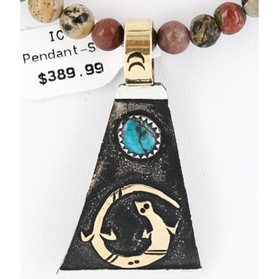 12kt Gold Filled and .925 Sterling Silver Handmade Gecko Certified Authentic Navajo Turquoise Native American Necklace 390820845175