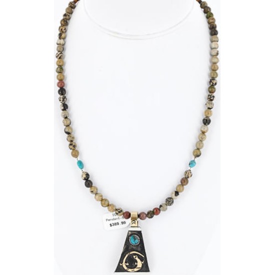12kt Gold Filled and .925 Sterling Silver Handmade Gecko Certified Authentic Navajo Turquoise Native American Necklace 390820845175