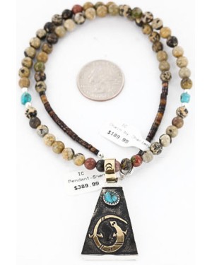 12kt Gold Filled and .925 Sterling Silver Handmade Gecko Certified Authentic Navajo Turquoise Native American Necklace 390820845175