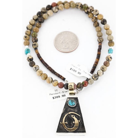 12kt Gold Filled and .925 Sterling Silver Handmade Gecko Certified Authentic Navajo Turquoise Native American Necklace 390820845175