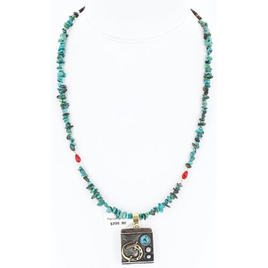 12kt Gold Filled and .925 Sterling Silver Handmade Gecko Certified Authentic Navajo Turquoise Native American Necklace 390824625467