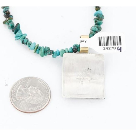 12kt Gold Filled and .925 Sterling Silver Handmade Gecko Certified Authentic Navajo Turquoise Native American Necklace 390824625467