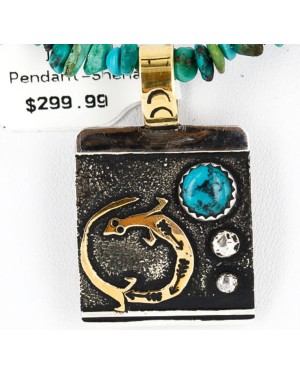12kt Gold Filled and .925 Sterling Silver Handmade Gecko Certified Authentic Navajo Turquoise Native American Necklace 390824625467