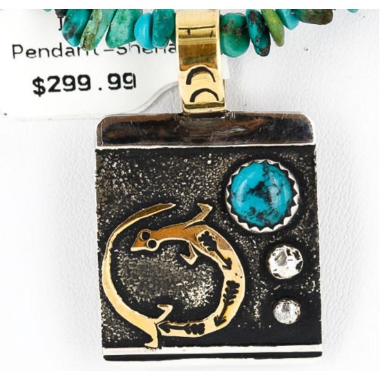 12kt Gold Filled and .925 Sterling Silver Handmade Gecko Certified Authentic Navajo Turquoise Native American Necklace 390824625467