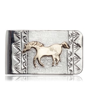 12kt Gold Filled and .925 Sterling Silver Horse Handmade Certified Authentic Navajo Native American Money Clip 11253-1