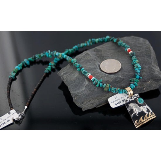 12kt Gold Filled and .925 Sterling Silver Handmade Horse Certified Authentic Navajo Turquoise Native American Necklace 370894058069