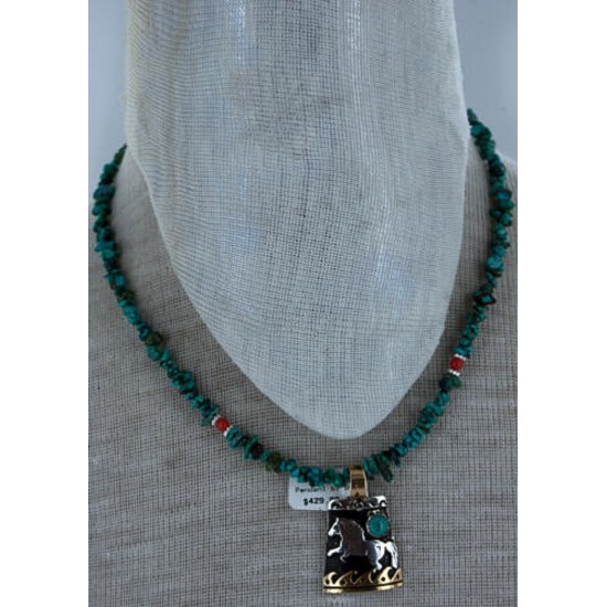 12kt Gold Filled and .925 Sterling Silver Handmade Horse Certified Authentic Navajo Turquoise Native American Necklace 370894058069