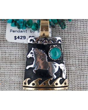 12kt Gold Filled and .925 Sterling Silver Handmade Horse Certified Authentic Navajo Turquoise Native American Necklace 370894058069