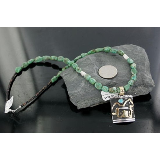 12kt Gold Filled and .925 Sterling Silver Handmade Horse Certified Authentic Navajo Turquoise Native American Necklace 370901920741
