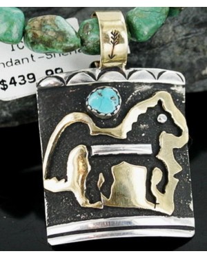 12kt Gold Filled and .925 Sterling Silver Handmade Horse Certified Authentic Navajo Turquoise Native American Necklace 370901920741