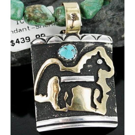 12kt Gold Filled and .925 Sterling Silver Handmade Horse Certified Authentic Navajo Turquoise Native American Necklace 370901920741