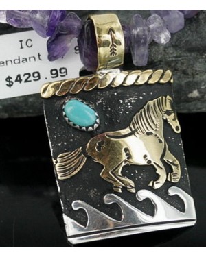 12kt Gold Filled and .925 Sterling Silver Handmade Horse Certified Authentic Navajo Turquoise Native American Necklace 370905642241