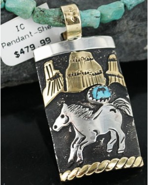 12kt Gold Filled and .925 Sterling Silver Handmade Horse Certified Authentic Navajo Turquoise Native American Necklace 370912388104