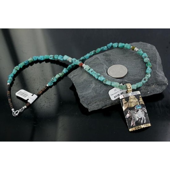 12kt Gold Filled and .925 Sterling Silver Handmade Horse Certified Authentic Navajo Turquoise Native American Necklace 370912388104