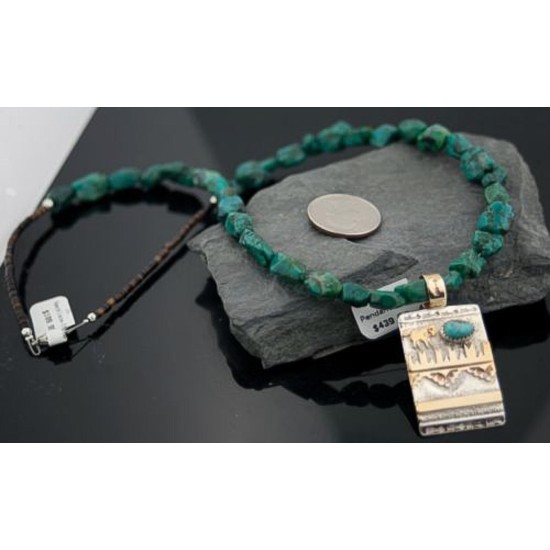 12kt Gold Filled and .925 Sterling Silver Handmade Horse Certified Authentic Navajo Turquoise Native American Necklace 370918925623