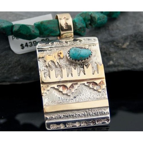 12kt Gold Filled and .925 Sterling Silver Handmade Horse Certified Authentic Navajo Turquoise Native American Necklace 370918925623