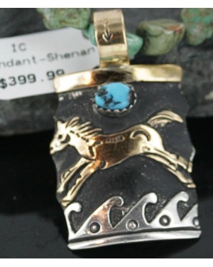 12kt Gold Filled and .925 Sterling Silver Handmade Horse Certified Authentic Navajo Turquoise Native American Necklace 370926130173
