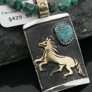 12kt Gold Filled and .925 Sterling Silver Handmade Horse Certified Authentic Navajo Turquoise Native American Necklace 370972120469