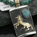 12kt Gold Filled and .925 Sterling Silver Handmade Horse Navajo Turquoise Native American Necklace 370972120469