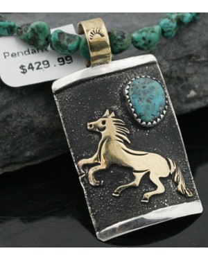 12kt Gold Filled and .925 Sterling Silver Handmade Horse Certified Authentic Navajo Turquoise Native American Necklace 370972120469