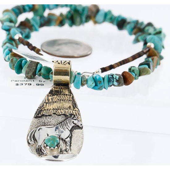 12kt Gold Filled and .925 Sterling Silver Handmade Horse Certified Authentic Navajo Turquoise Native American Necklace 371003507799