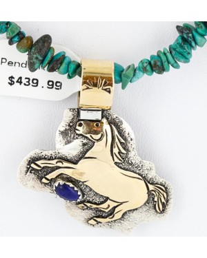12kt Gold Filled and .925 Sterling Silver Handmade Horse Certified Authentic Navajo Turquoise Native American Necklace 371034350676