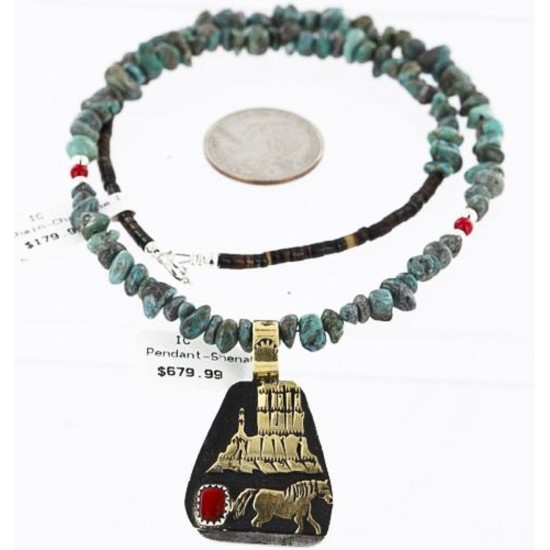 12kt Gold Filled and .925 Sterling Silver Handmade Horse Certified Authentic Navajo Turquoise Native American Necklace 371054141159