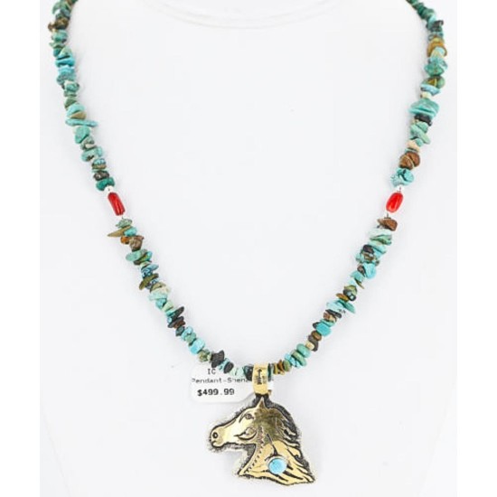 12kt Gold Filled and .925 Sterling Silver HANDMADE Horse Certified Authentic Navajo Turquoise Native American Necklace 371102461522