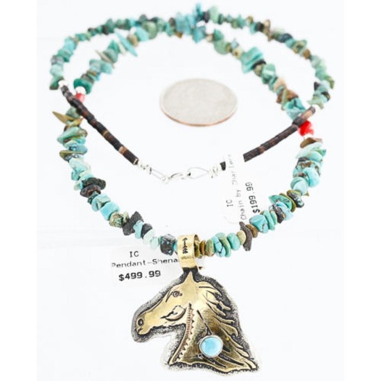 12kt Gold Filled and .925 Sterling Silver HANDMADE Horse Certified Authentic Navajo Turquoise Native American Necklace 371102461522
