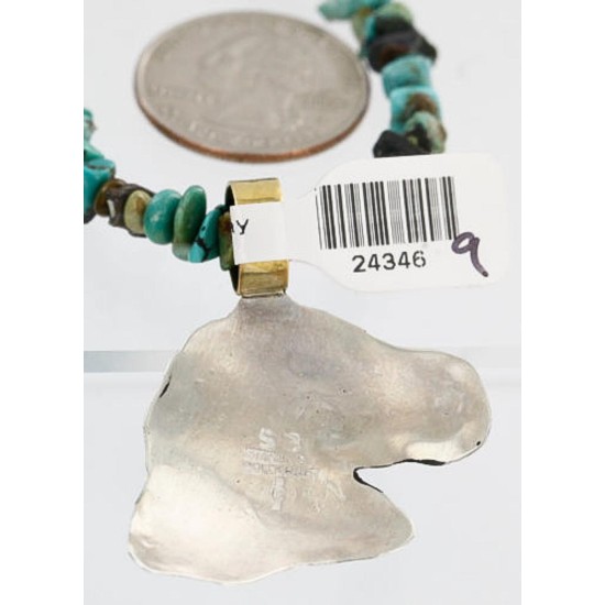 12kt Gold Filled and .925 Sterling Silver HANDMADE Horse Certified Authentic Navajo Turquoise Native American Necklace 371102461522
