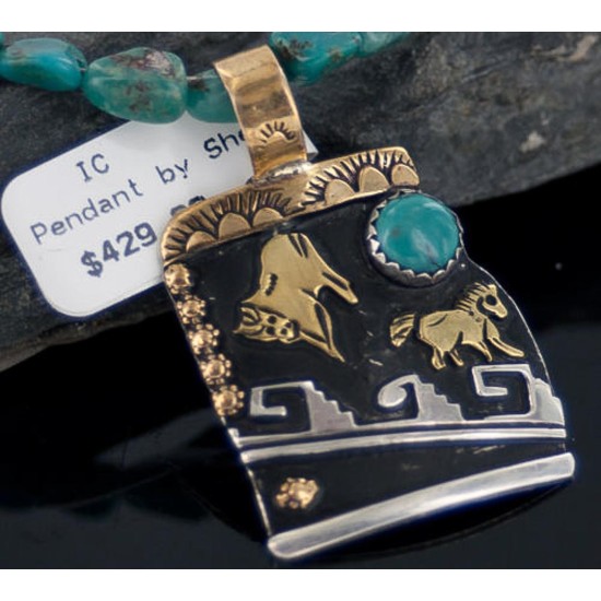 12kt Gold Filled and .925 Sterling Silver Handmade Horse Certified Authentic Navajo Turquoise Native American Necklace 390652755233