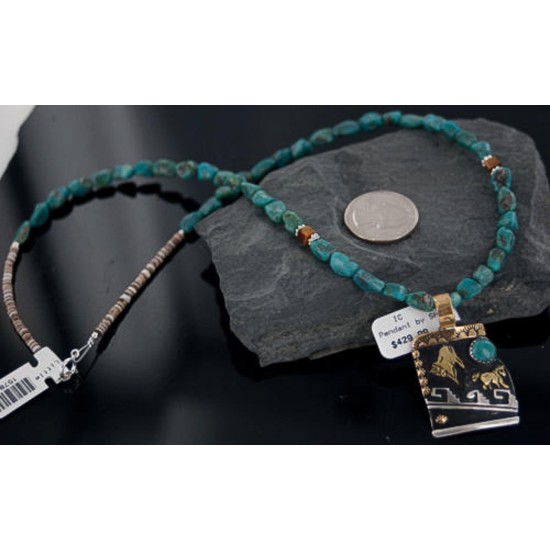12kt Gold Filled and .925 Sterling Silver Handmade Horse Certified Authentic Navajo Turquoise Native American Necklace 390652755233