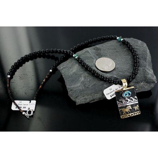 12kt Gold Filled and .925 Sterling Silver Handmade Horse Certified Authentic Navajo Turquoise Native American Necklace 390661816633