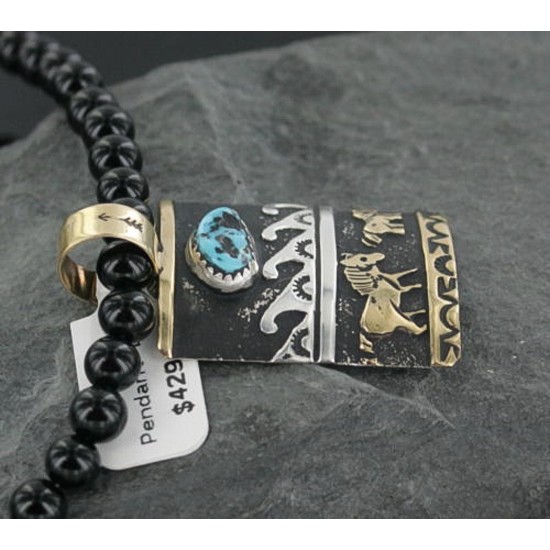 12kt Gold Filled and .925 Sterling Silver Handmade Horse Certified Authentic Navajo Turquoise Native American Necklace 390661816633