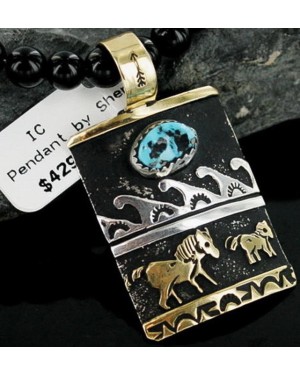 12kt Gold Filled and .925 Sterling Silver Handmade Horse Certified Authentic Navajo Turquoise Native American Necklace 390661816633