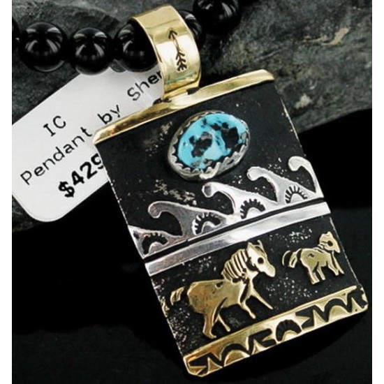 12kt Gold Filled and .925 Sterling Silver Handmade Horse Certified Authentic Navajo Turquoise Native American Necklace 390661816633