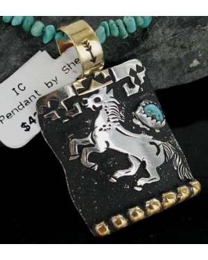 12kt Gold Filled and .925 Sterling Silver Handmade Horse Certified Authentic Navajo Turquoise Native American Necklace 390666914563