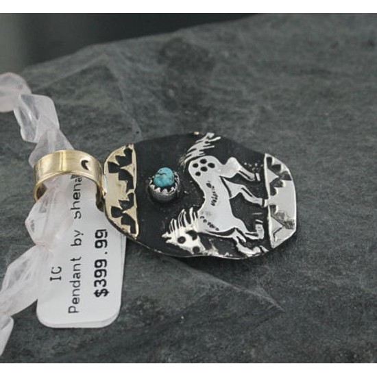 12kt Gold Filled and .925 Sterling Silver Handmade Horse Certified Authentic Navajo Turquoise Native American Necklace 390671110719