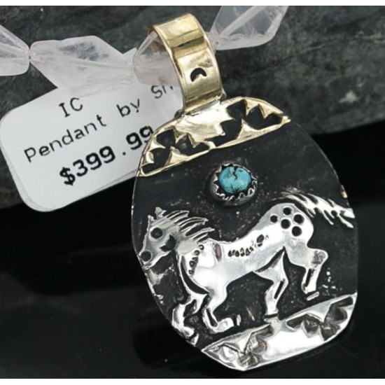 12kt Gold Filled and .925 Sterling Silver Handmade Horse Certified Authentic Navajo Turquoise Native American Necklace 390671110719