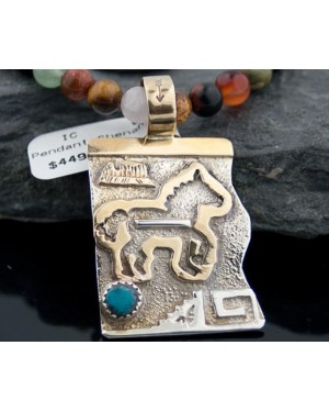 12kt Gold Filled and .925 Sterling Silver Handmade Horse Certified Authentic Navajo Turquoise Native American Necklace 390678174513