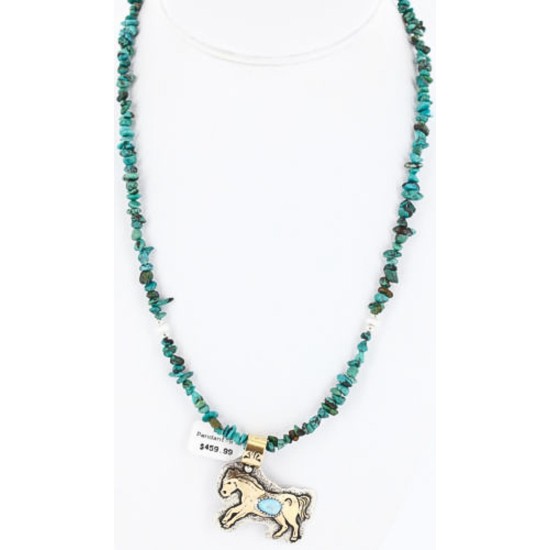 12kt Gold Filled and .925 Sterling Silver Handmade Horse Certified Authentic Navajo Turquoise Native American Necklace 390805211241
