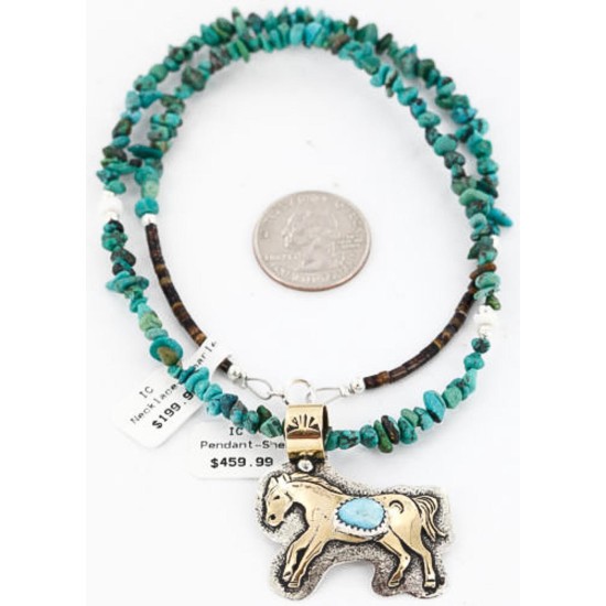 12kt Gold Filled and .925 Sterling Silver Handmade Horse Certified Authentic Navajo Turquoise Native American Necklace 390805211241