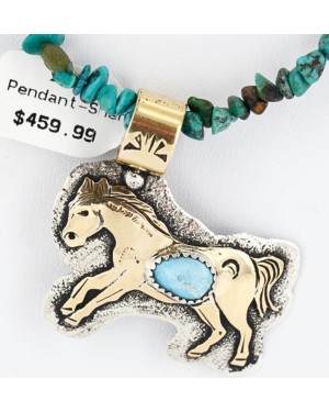 12kt Gold Filled and .925 Sterling Silver Handmade Horse Certified Authentic Navajo Turquoise Native American Necklace 390805211241