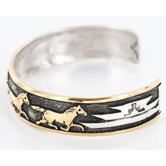 12kt Gold Filled and .925 Sterling Silver Handmade Horse Certified Authentic Shennen Navajo Native American Bracelet 390817561302