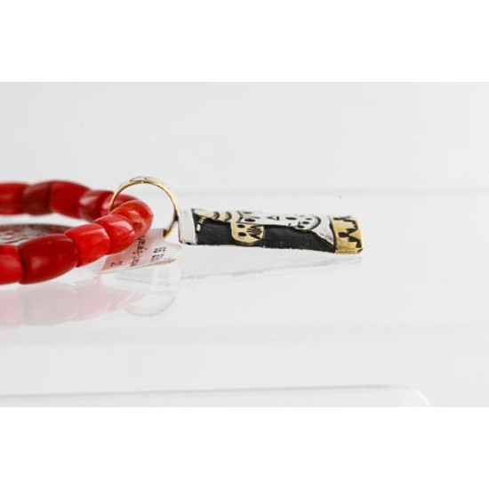 12kt Gold Filled and .925 Sterling Silver HANDMADE KACHINA Certified Authentic Navajo Turquoise and Coral Native American Necklace 371105091230