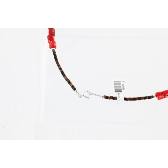 12kt Gold Filled and .925 Sterling Silver HANDMADE KACHINA Certified Authentic Navajo Turquoise and Coral Native American Necklace 371105091230